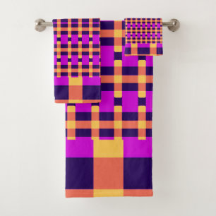Chequered Yellow Pink Blue Bath Towel Set