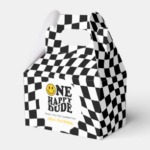 Chequered Yellow Preppy Smile Custom 1st Birthday Favour Box