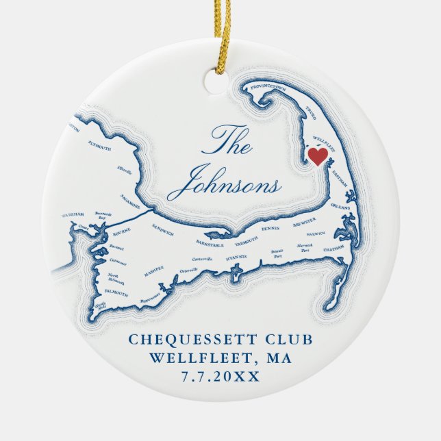 Chequessett Club Wedding Photo First Christmas Ceramic Tree Decoration (Front)