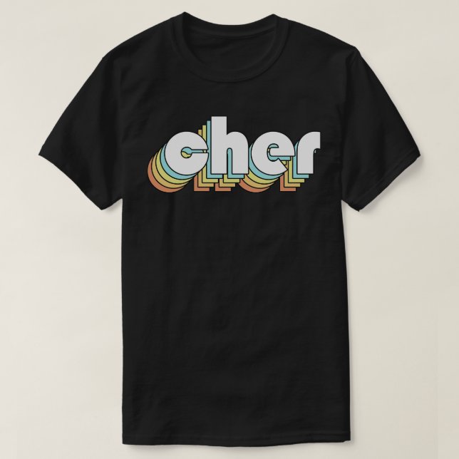 Cher Retro Rainbow Typography Faded Style T-Shirt (Design Front)