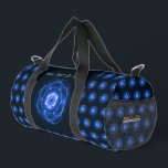 Cherenkov Radiation Duffle Bag<br><div class="desc">Features a blue-toned, fractal representation of Cherenkov radiation in water. Customise by adding your own text. The blue glow in the water surrounding nuclear reactors is called Cherenkov radiation. When a charged particle does move through a medium at a speed higher than the speed of light in that medium, a...</div>