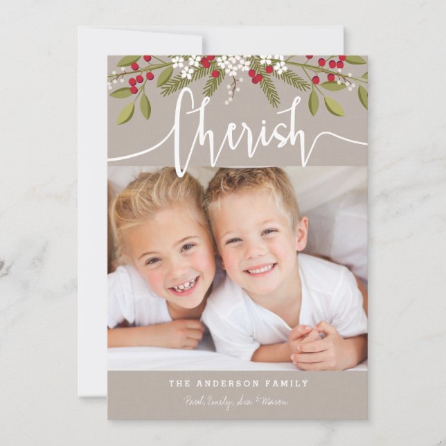 Cherish Christmas Holiday Two Photo Card (Front)