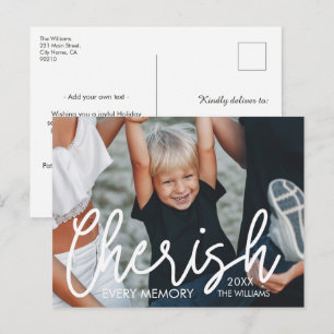 Cherish Every Memory Modern Custom Family Photo Holiday Postcard