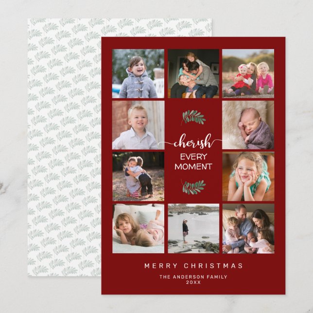 Cherish Every Moment 10 Photo Collage Christmas Ho Holiday Card (Front/Back)