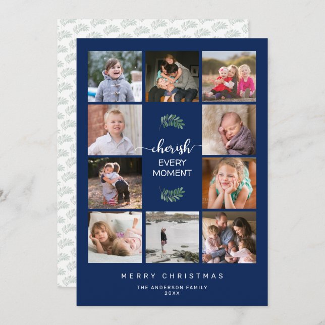 Cherish Every Moment 10 Photo Collage Christmas Holiday Card (Front/Back)