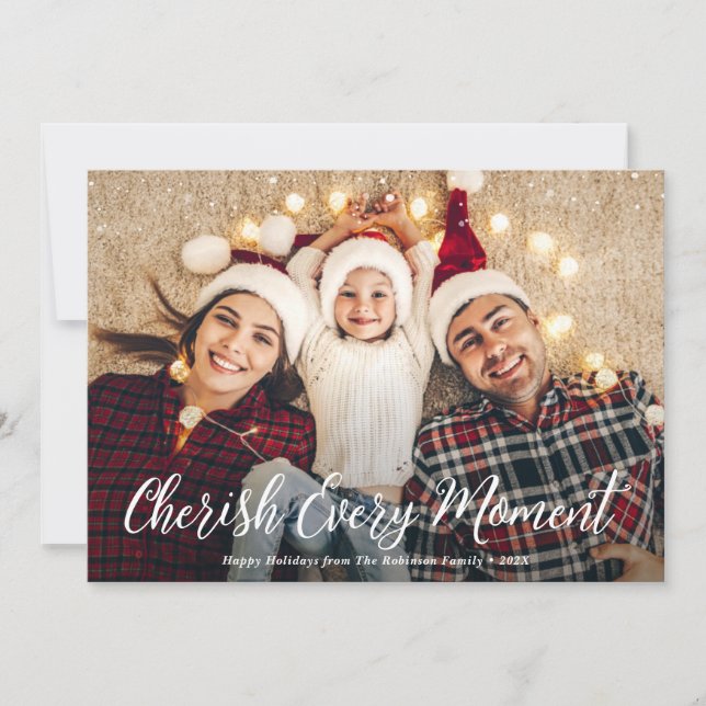 cherish every moment merry christmas photo holiday card (Front)