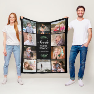 Cherish Every Moment Photo Collage Black Fleece Blanket