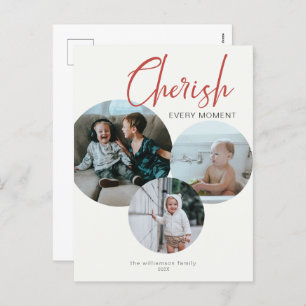 Cherish Every Moment Photo Red Ivory Holiday Postcard