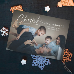 Cherish Every Moment Script Photo Merry Christmas Card