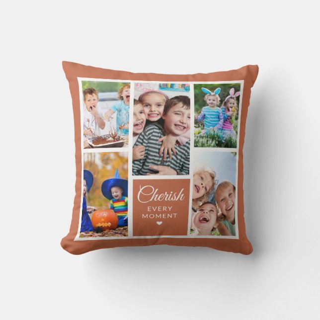 Cherish Every Moment Terracotta 5 Photo Collage   Cushion (Front)