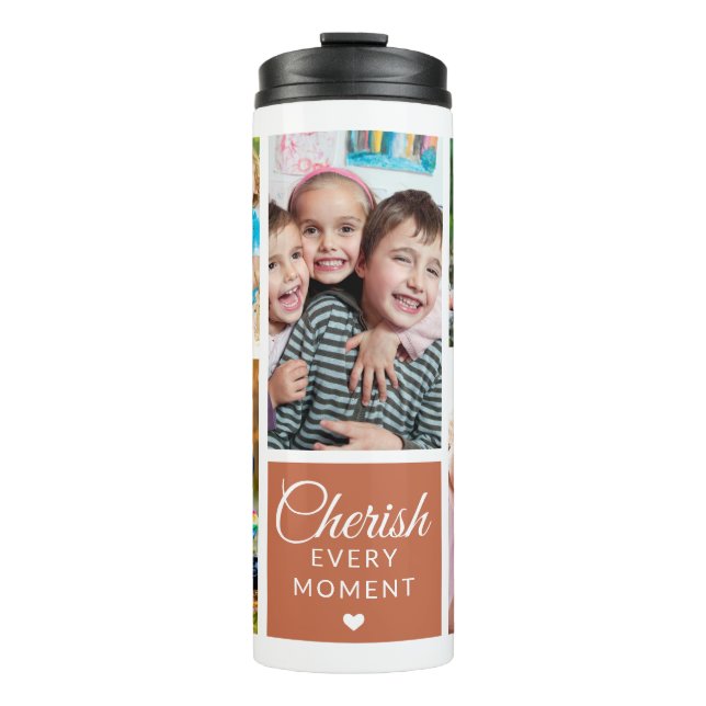 Cherish Every Moment Terracotta 5 Photo Collage Thermal Tumbler (Front)