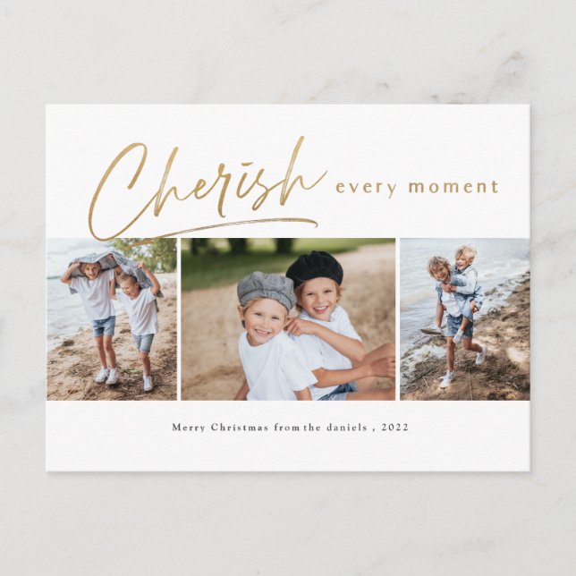 Cherish every moment three photo Christmas card (Front)