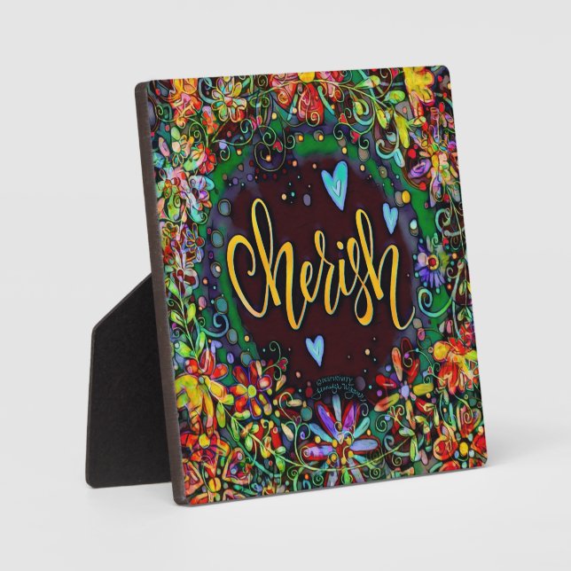 Cherish Floral Modern Pretty Abstract Easel Plaque (Front)