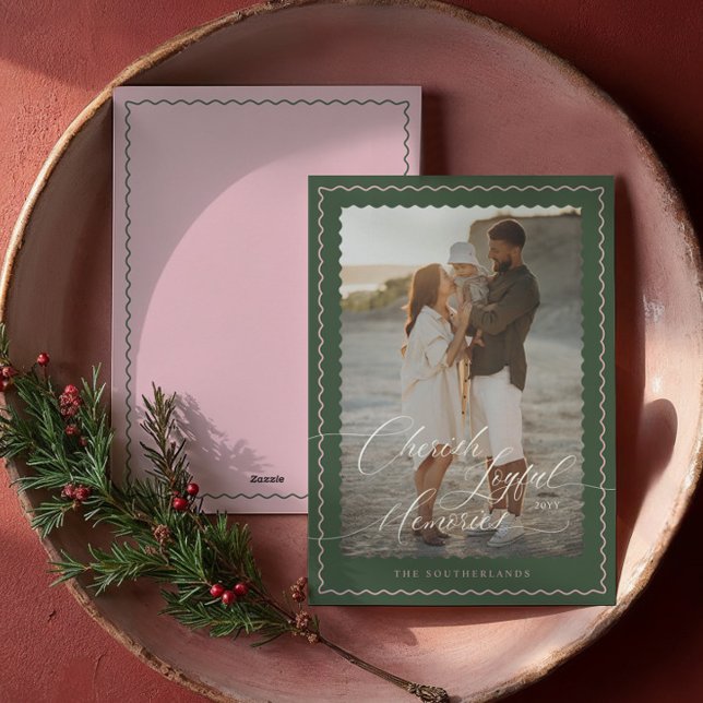 Cherish Joyful Memories Wavy Modern Minimal Photo Holiday Card (Cherish Joyful Memories Wavy Modern Minimal Photo Holiday Card)