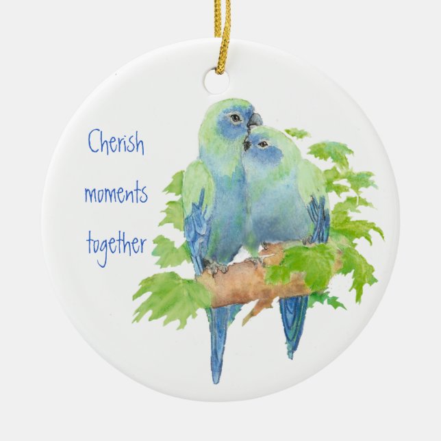Cherish moments together, Cute Cuddling Parrots Ceramic Tree Decoration (Front)
