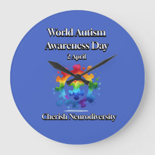 Cherish Neurodiversity. World Autism Awareness Day Large Clock