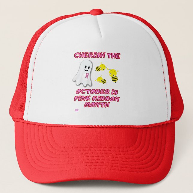 "CHERISH THE BOO BEES" funny Pink Ribbon     Trucker Hat (Front)