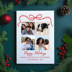 Cherish The Gifts, Bow, 4 Photo Collage Happy Holiday Postcard