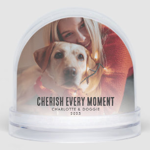Cherish the Moment Family Photo with Dog Christmas Snowglobe