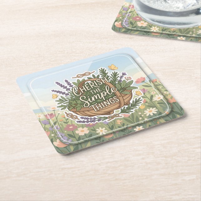 Cherish The Simple Things Square Paper Coaster (Angled)