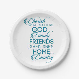 Cherish What Matters Teal Paper Plate