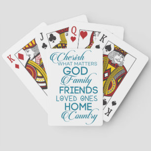 Cherish What Matters Teal Playing Cards