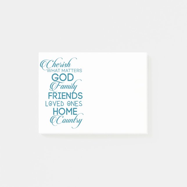 Cherish What Matters Teal Post-it Notes (Front)