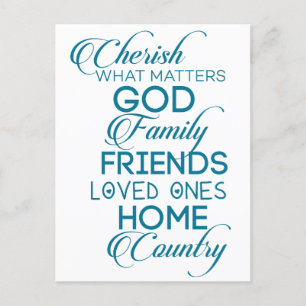Cherish What Matters Teal Postcard