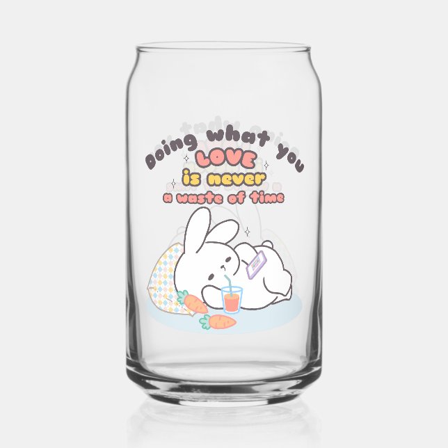 Cherish Your Passions - A Cosy Bunny's Reminder Can Glass (Front)