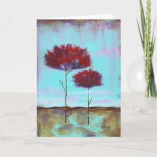 Cherished, Abstract Art Landscape Red Trees Card