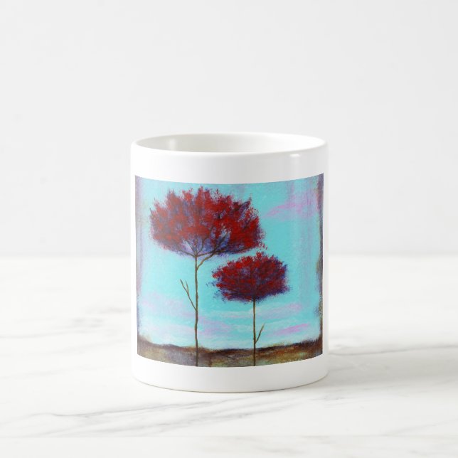 Cherished, Abstract Art Landscape Red Trees Coffee Mug (Center)