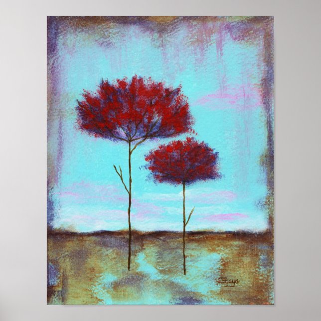 Cherished, Abstract Art Landscape Red Trees Poster (Front)