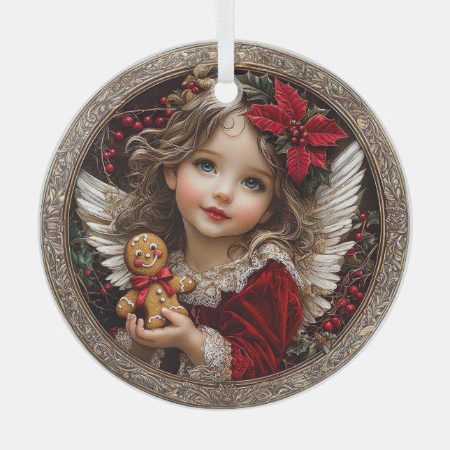 Cherished Cheer – Angel of Gingerbread Joy Glass Tree Decoration (Front)