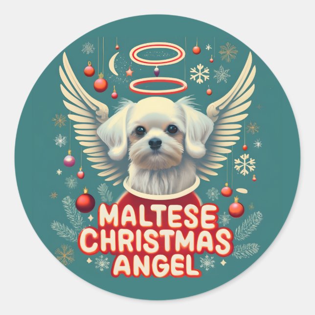 Cherished Holiday Charm Maltese Christmas Angel Classic Round Sticker (Front)