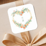 Cherished Romantic Green Orange Floral Heart Shape Square Sticker<br><div class="desc">Cherished Romantic Green & Orange Floral Heart Shape Wreath Wedding Square Stickers. Romanticism in Every Detail: Our Cherished Romantic Orange & Green Floral Heart Shape Wreath Wedding Square Stickers are the perfect choice to add a touch of love and nature to your wedding. Designed with a beautiful heart-shaped wreath in...</div>