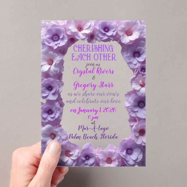 cherishing each other lavender flower frame  acrylic invitations (Insitu (Handheld))