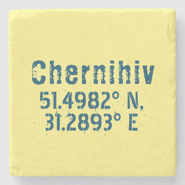 Chernihiv Ukraine Latitude & Longitude Distressed  Stone Coaster (Front)