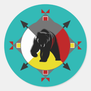 Cherokee Bear Four Directions Round Sticker
