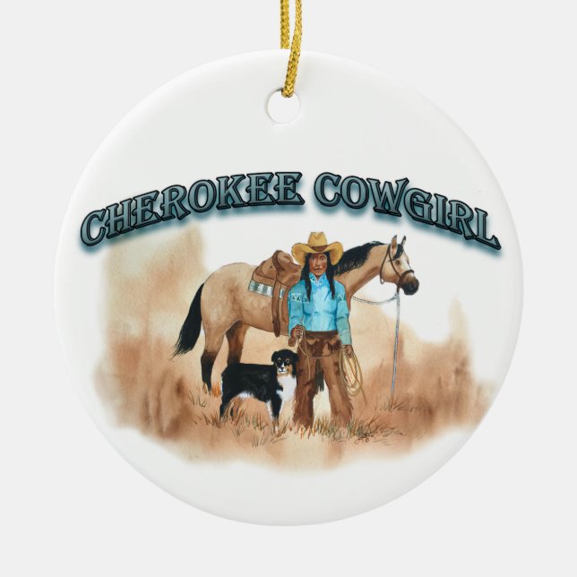 Cherokee Cowgirl Ceramic Tree Decoration (Front)
