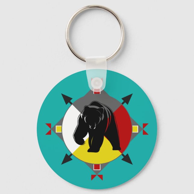 Cherokee Four Directions Bear Button Keychain (Front)
