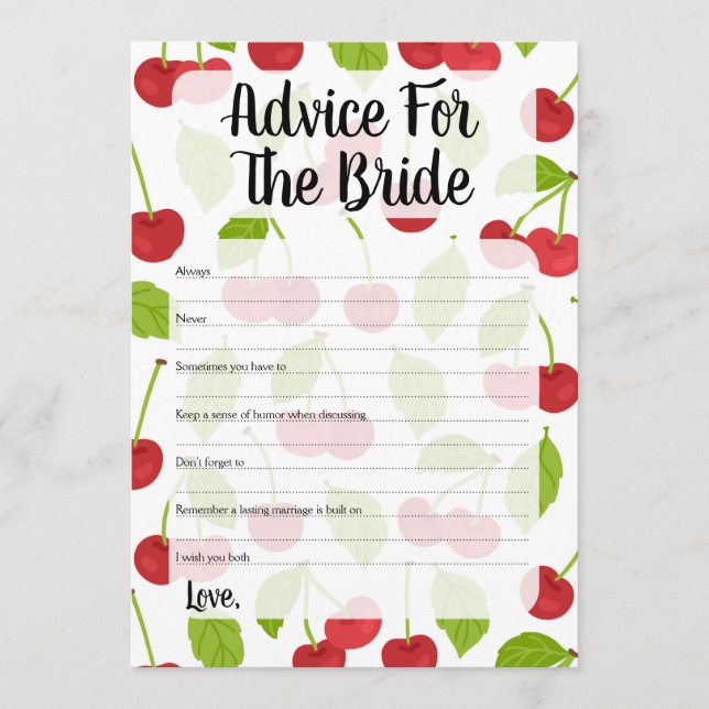 Cherries Advice For The Bride Shower Game Cherry (Front)