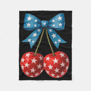 Cherries American Flag Coquette Bow Cherry 4th Of Fleece Blanket