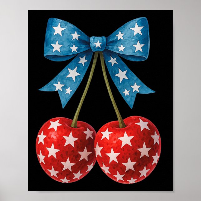 Cherries American Flag Coquette Bow Cherry 4th Of  Poster (Front)