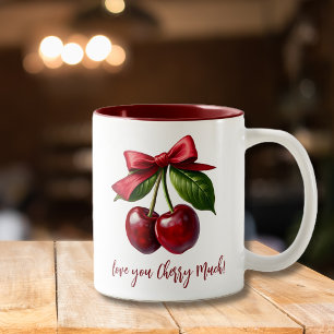 Cherries and a Bow-Love You Cherry Much Two-Tone Coffee Mug
