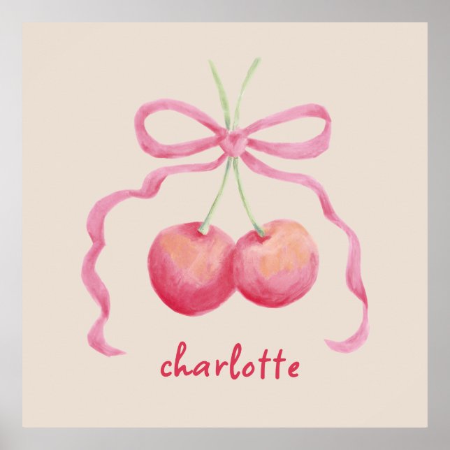 Cherries and bow children's customized art poster (Front)