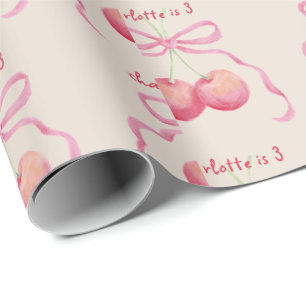 Cherries and bow children's customized wrapping paper