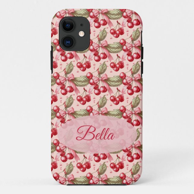 Cherries and Bows Coquette Aesthetic iPhone case (Back)