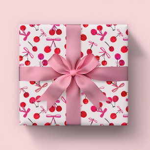 Cherries and bows pattern wrapping paper