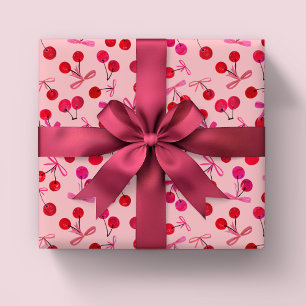 Cherries and bows pattern wrapping paper sheet