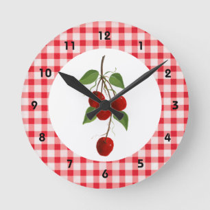 Cherries And Gingham Wall Clock
